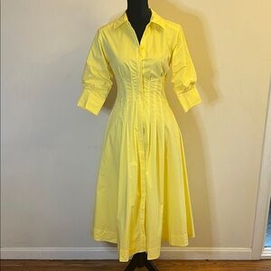 Jonathan Simkhai Jazz Pintuck Midi Yellow Long Sleeve Dress